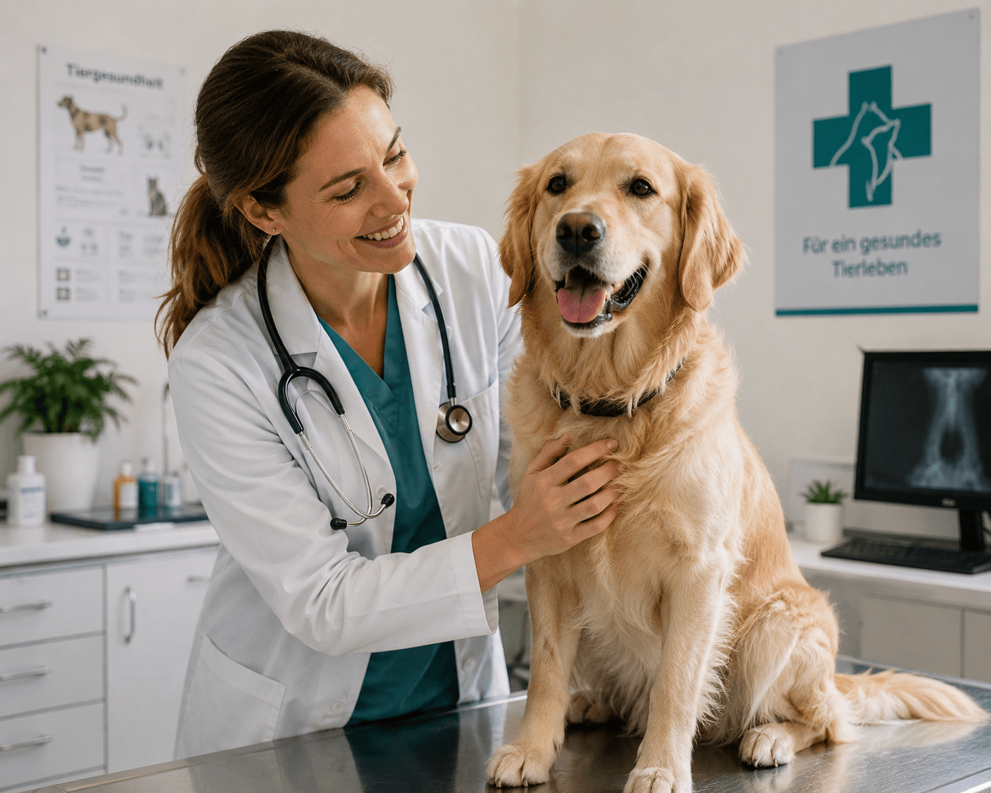 Tierärztin untersucht einen Hund
